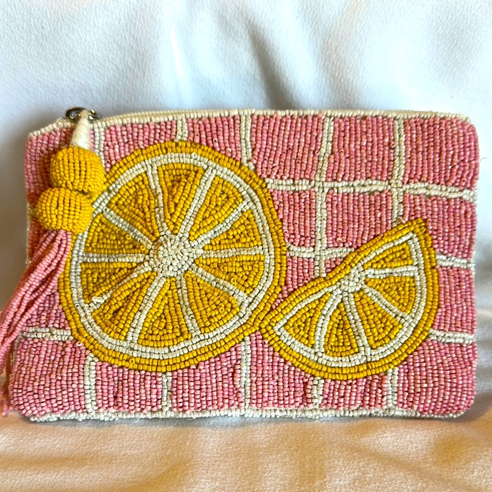 Made in India Beaded Pink & Lemon Clutch - Very Cute!!